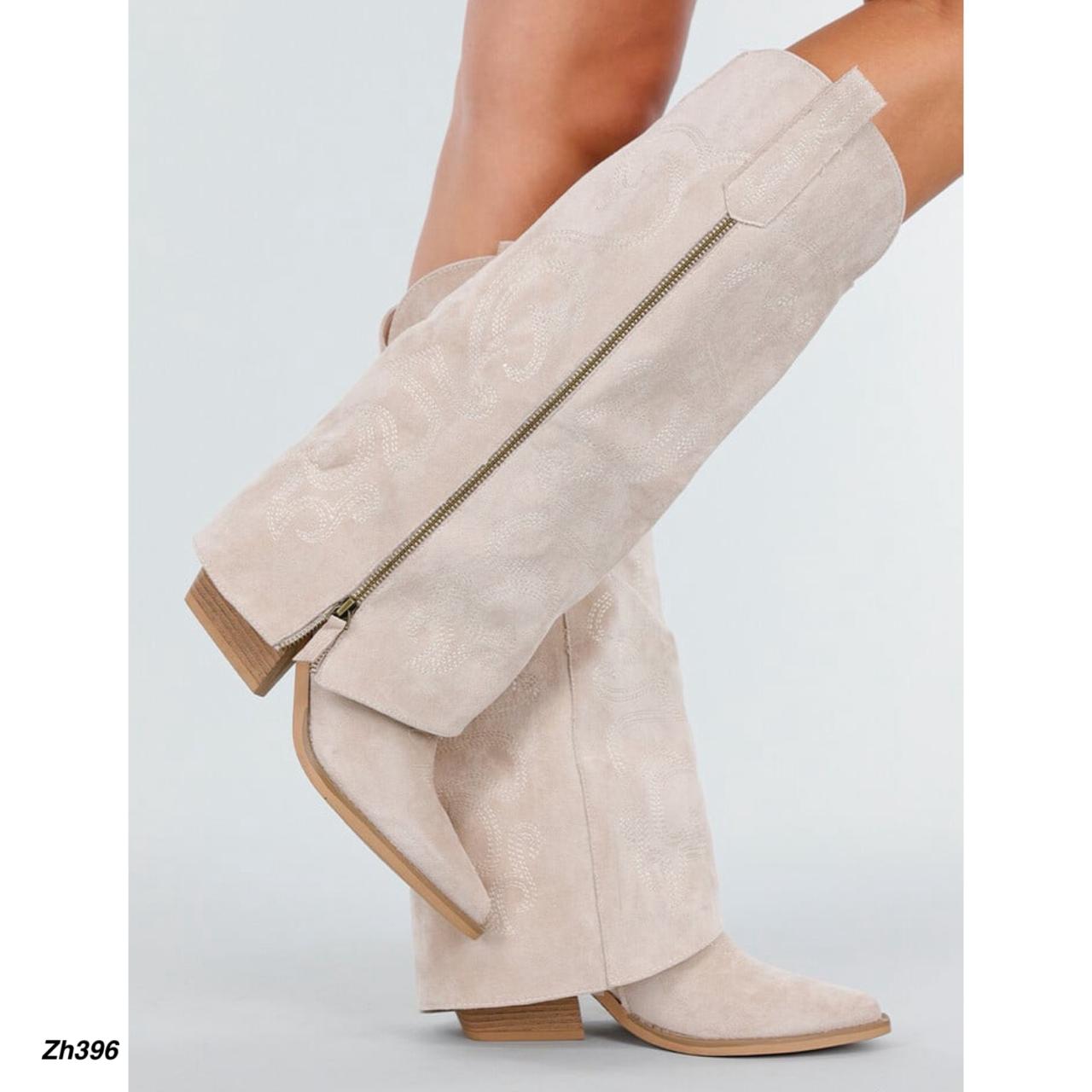 Bota texana beige doblez detalle cierre dorado tacon 7cm 2P8D-X1414-10 C-134
